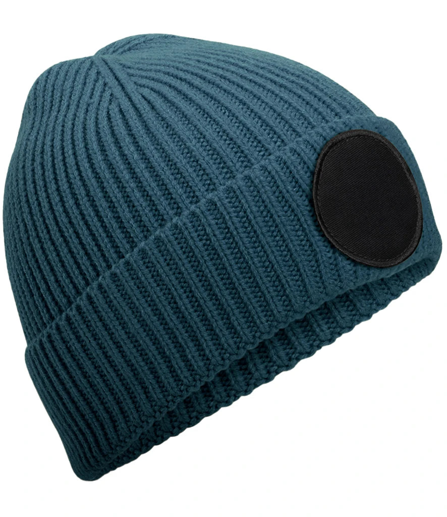 Beechfield BB332R Circular Fashion Patch Beanie in Airforce Blue/Black