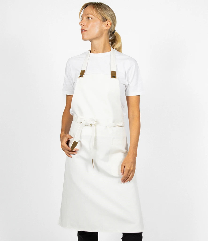 Le Chef LE024 Canvas Apron with Leather Tabs in Natural/Tan