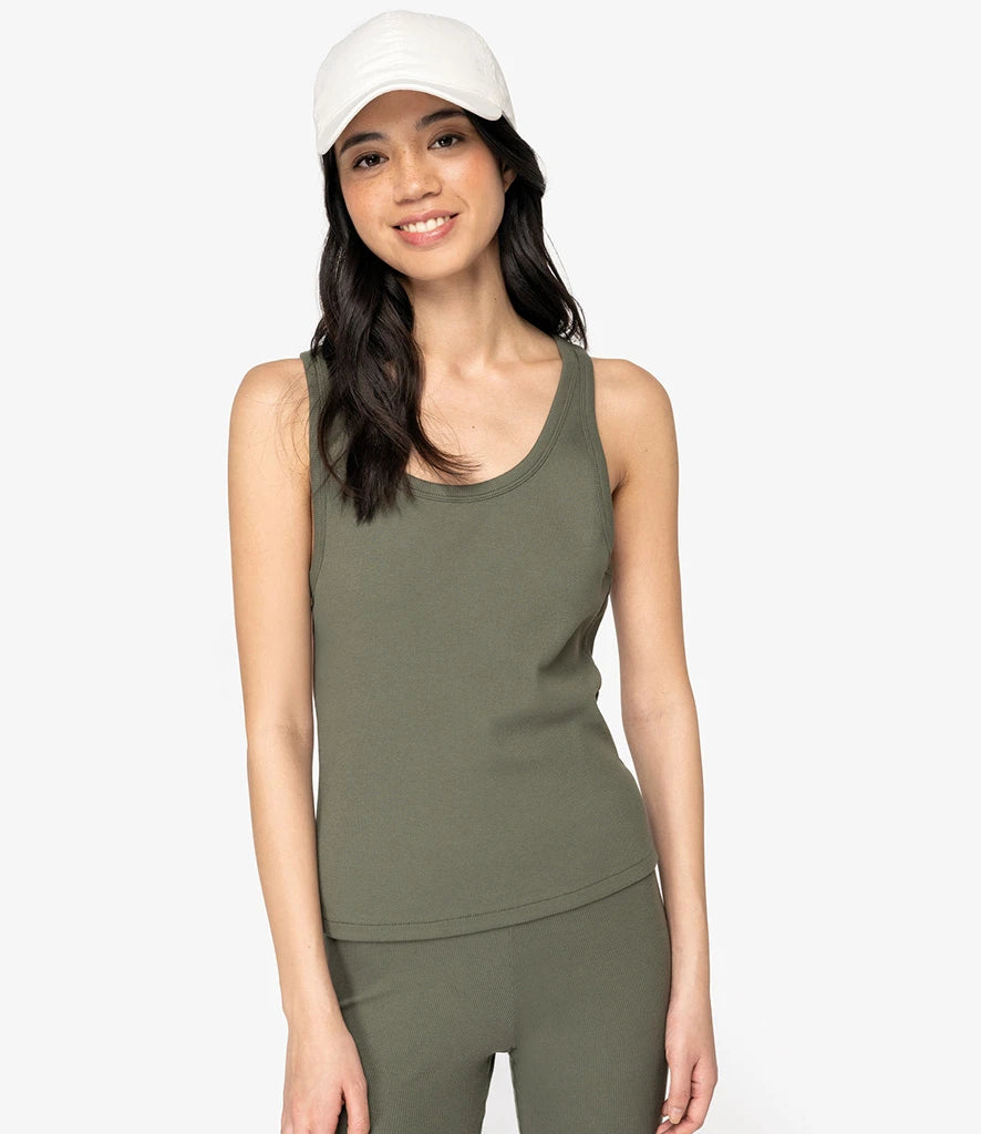 Native Spirit NS344 Ladies Ribbed Tank Top in Organic Khaki