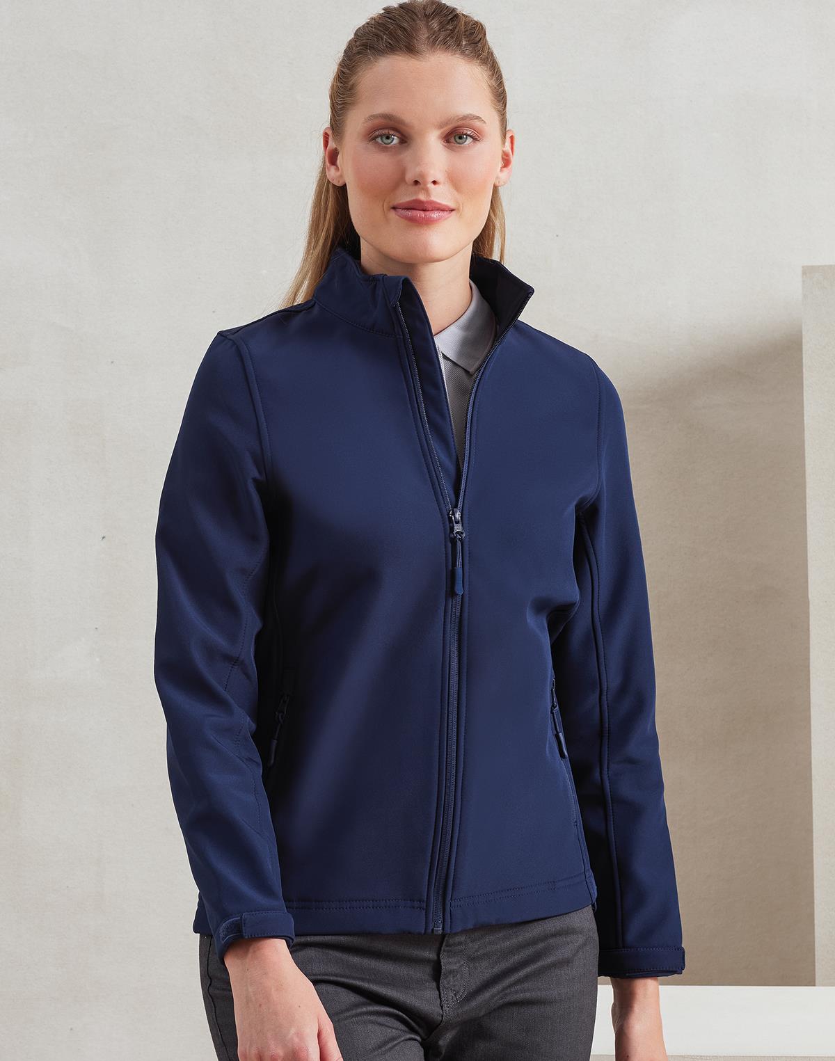 Premier PR812 women's softshell jacket worn by model