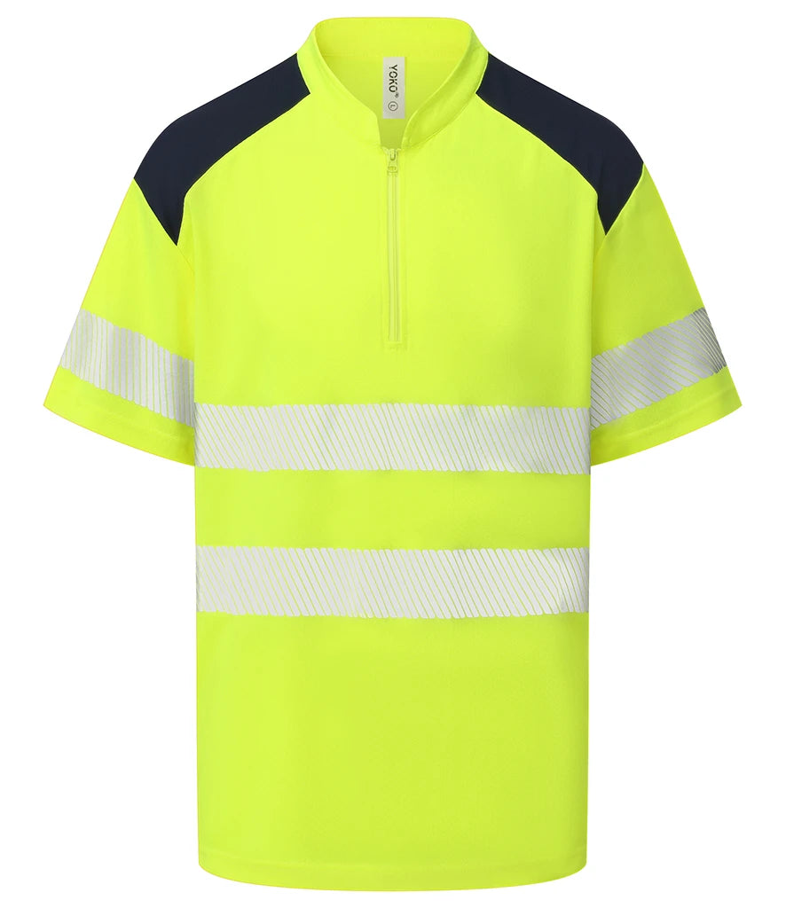 Yoko YK018 Mandarin Collar Zip Piqué Polo Shirt in Yellow