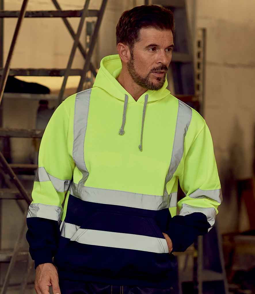 Yoko YK031 Hi-Vis Pull Over Hoodie in Yellow/Navy