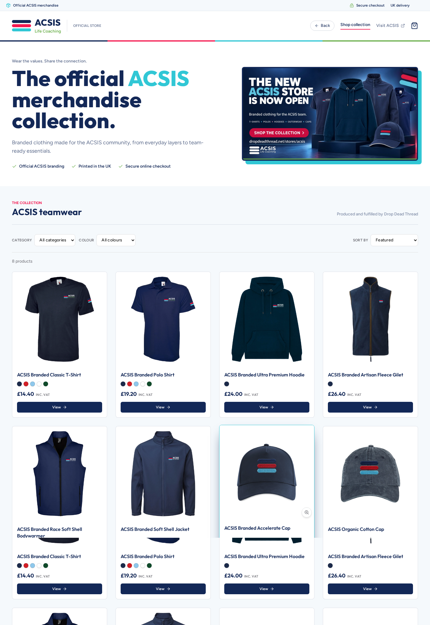 The ACSIS partner store, including its branded clothing collection