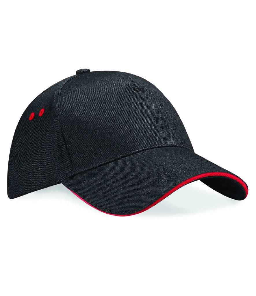 Beechfield BB15C Ultimate 5 Panel Cap with Sandwich Peak in Black/Classic Red
