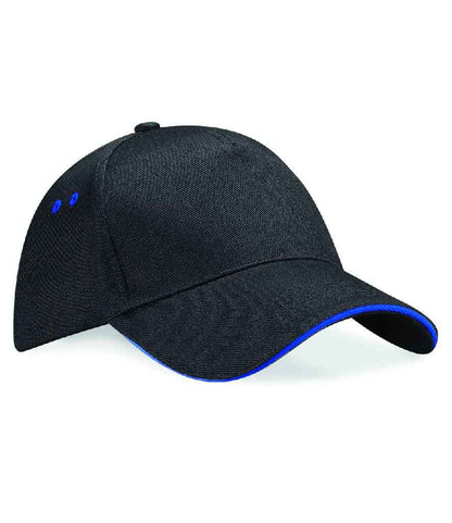 Beechfield BB15C Ultimate 5 Panel Cap with Sandwich Peak in Black/Bright Royal