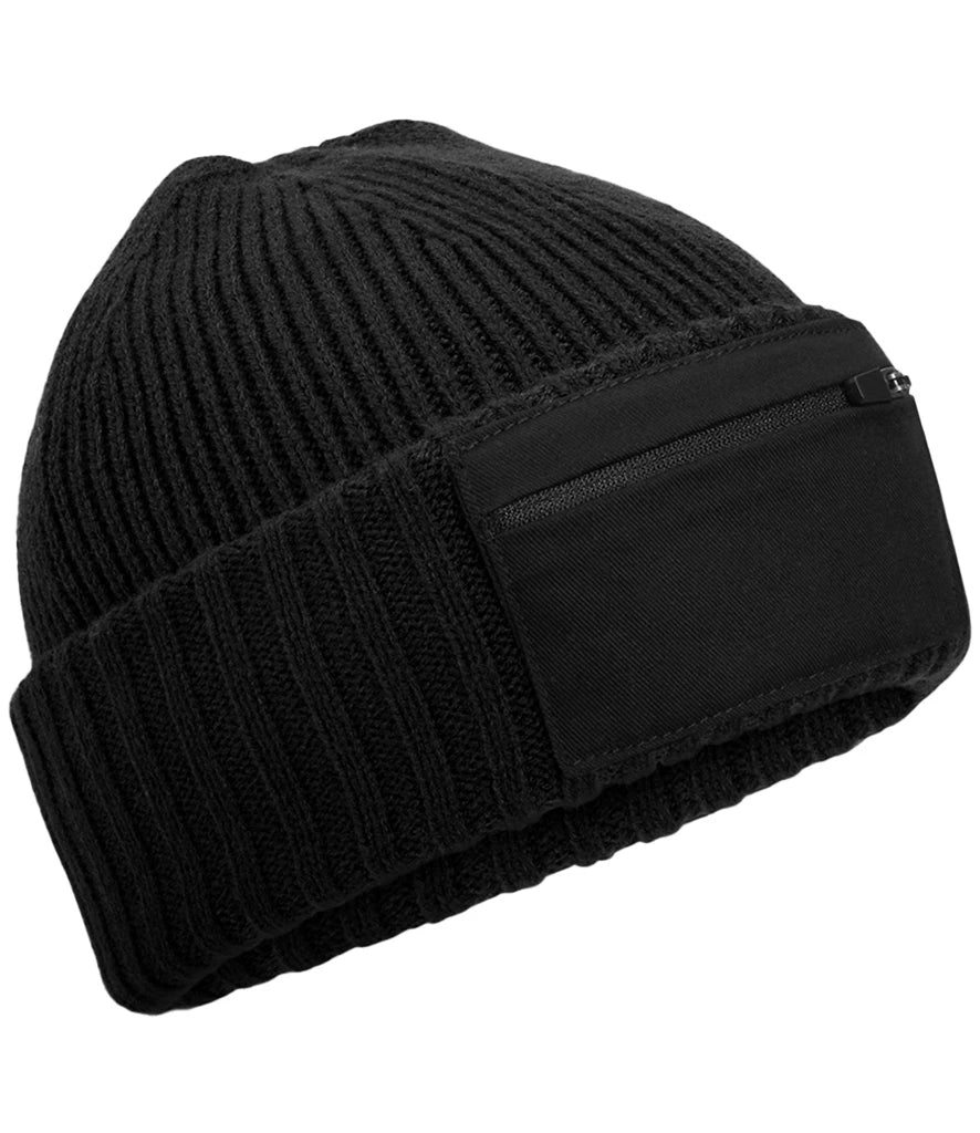 Beechfield BB334R Zip Patch Beanie in Black