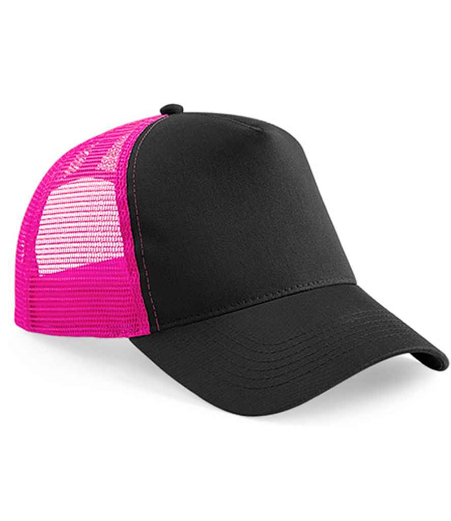 Beechfield BB640 Snapback Trucker Cap in Black/Fuchsia