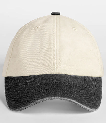 Beechfield BB673 Contrast Peak Low Profile Vintage Cap in Natural/Vintage Black