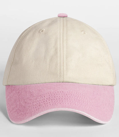 Beechfield BB673 Contrast Peak Low Profile Vintage Cap in Natural/Vintage Dusky Pink