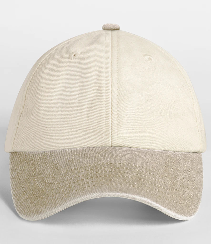 Beechfield BB673 Contrast Peak Low Profile Vintage Cap in Natural/Vintage Desert Sand