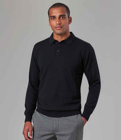 Brook Taverner BK556 Casper Knitted Long Sleeve Polo Shirt in Black