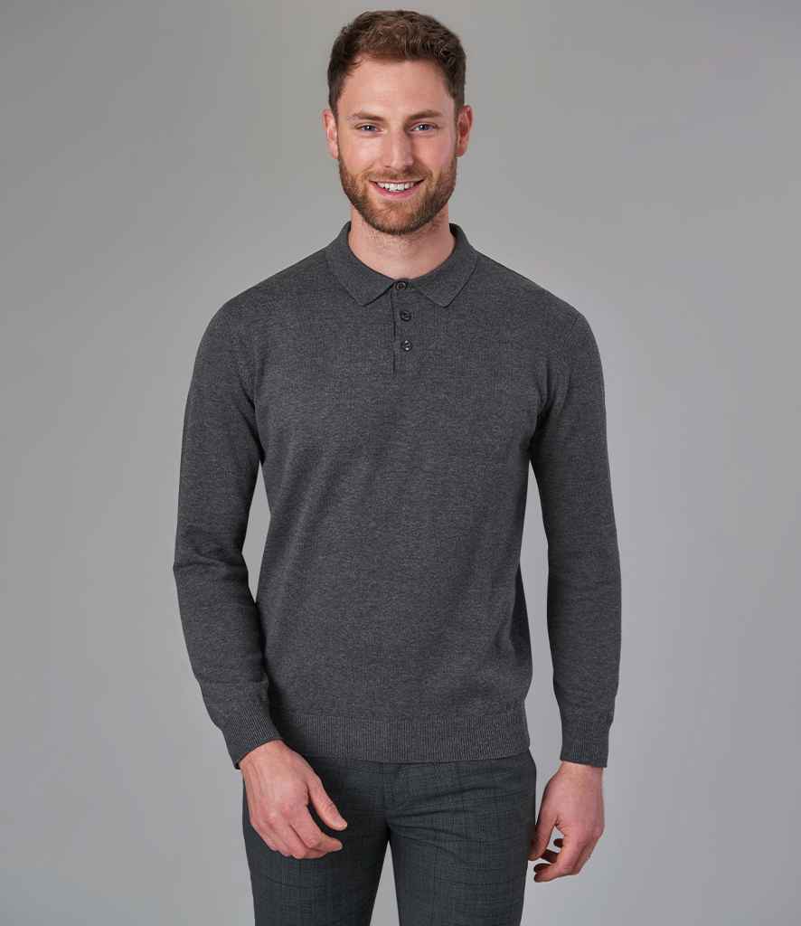 Brook Taverner BK556 Casper Knitted Long Sleeve Polo Shirt in Charcoal