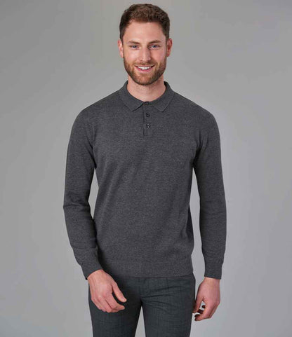 Brook Taverner BK556 Casper Knitted Long Sleeve Polo Shirt in Charcoal