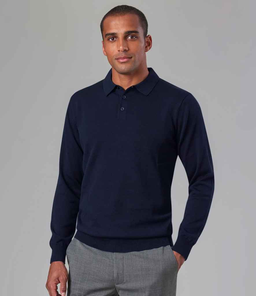 Brook Taverner BK556 Casper Knitted Long Sleeve Polo Shirt in Navy