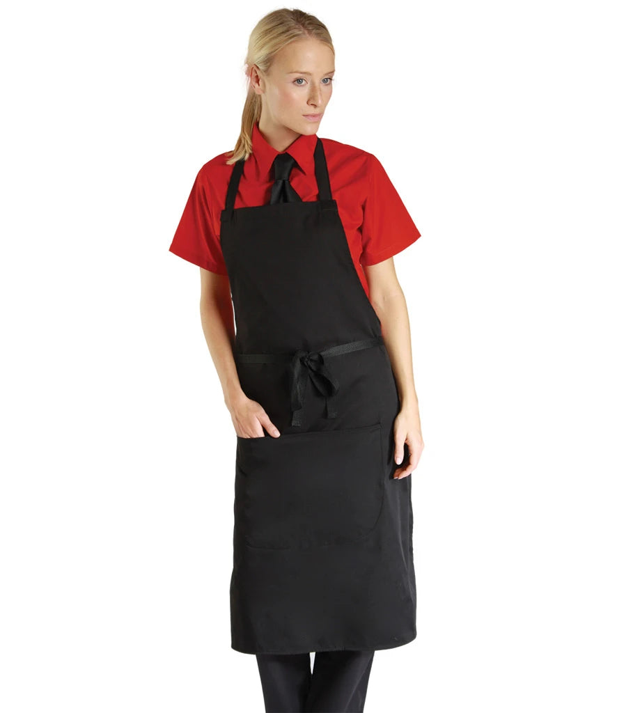 Dennys DE121 Bib Apron with Pocket in Black