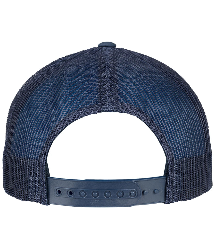 Flexfit F6506 retro trucker cap in navy, back mesh view
