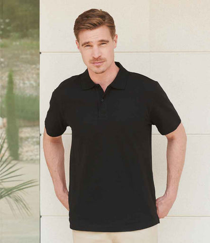 Henbury H305 Unisex Stretch Cotton Piqué Polo Shirt in Black