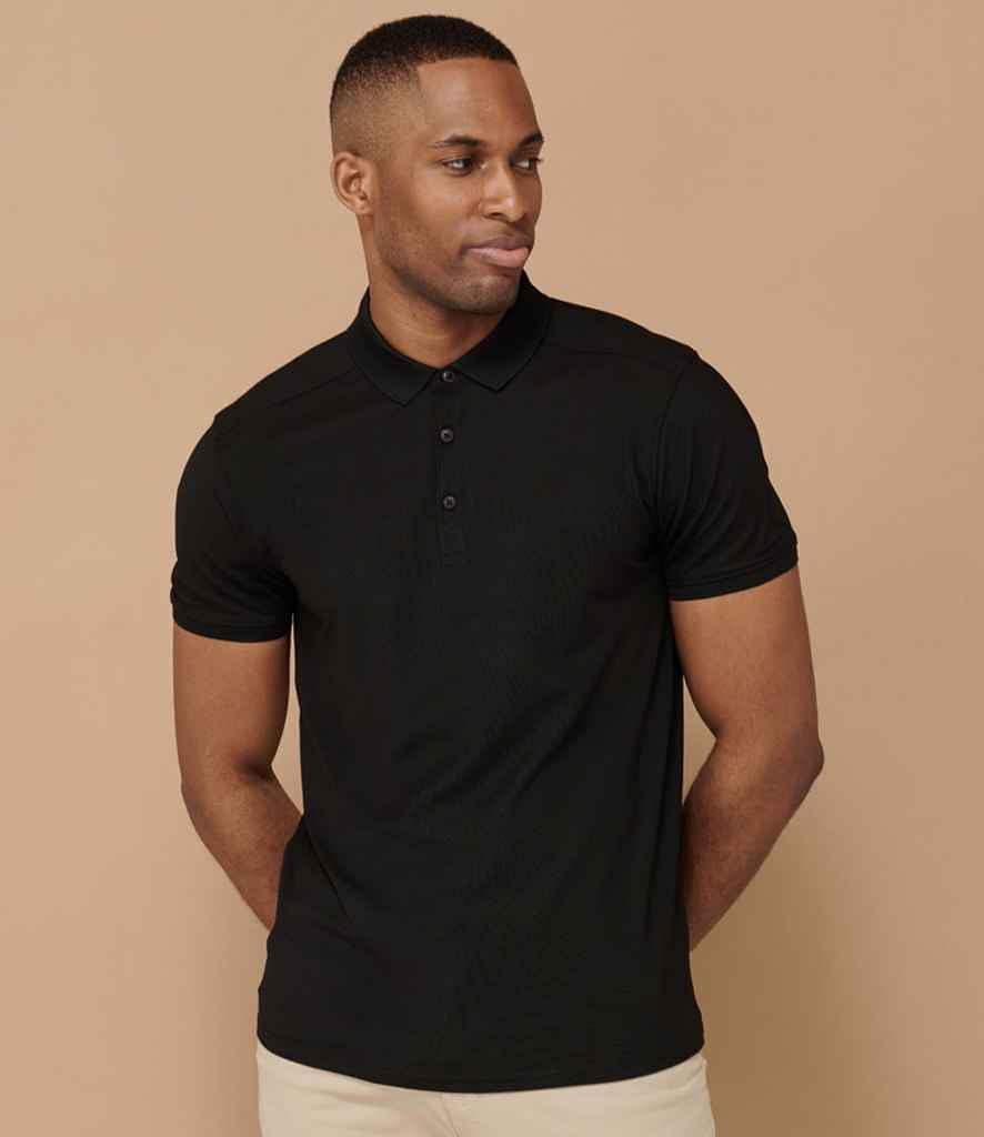 Henbury H460 Slim Fit Stretch Microfine Piqué Polo Shirt in Black