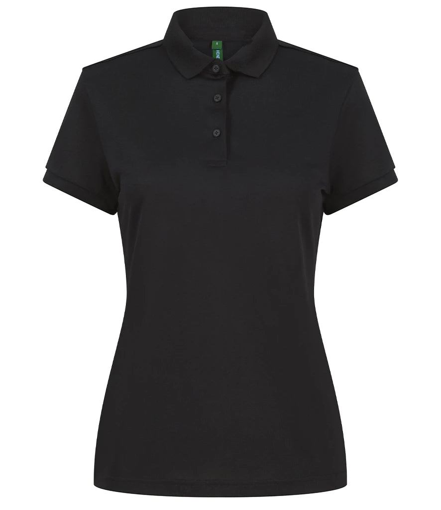 Henbury H466 Ladies Recycled Polyester Polo Shirt in Black