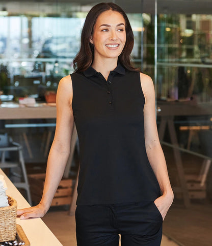 Henbury H477 Ladies Sleeveless Coolplus Polo Shirt in Black