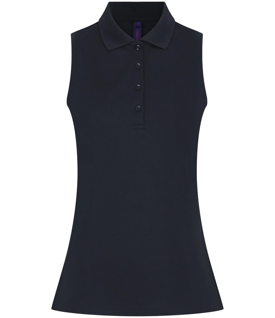 Henbury H477 Ladies Sleeveless Coolplus Polo Shirt in Navy