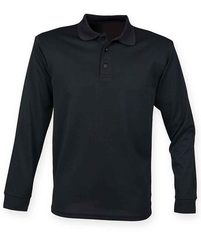 Henbury H478 Unisex Long Sleeve Coolplus Piqué Polo Shirt in Black