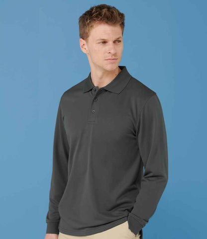 Henbury H478 Unisex Long Sleeve Coolplus Piqué Polo Shirt in Charcoal