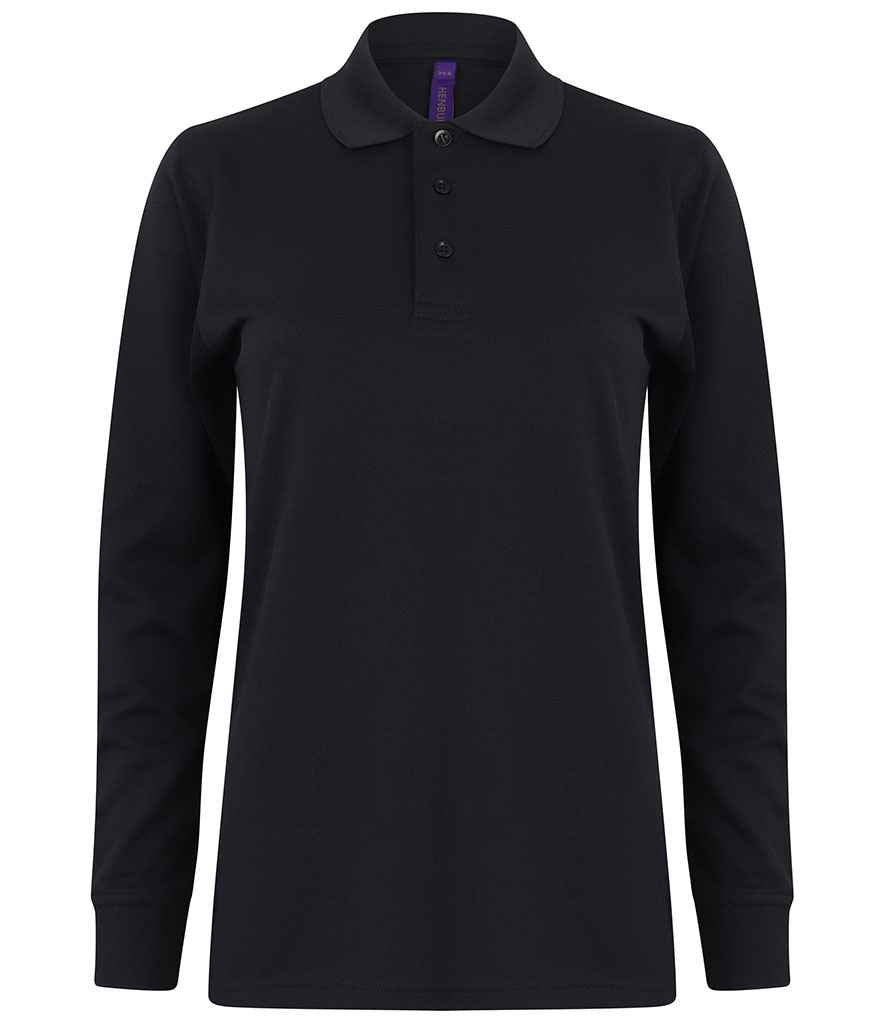 Henbury H478 Unisex Long Sleeve Coolplus Piqué Polo Shirt in Navy