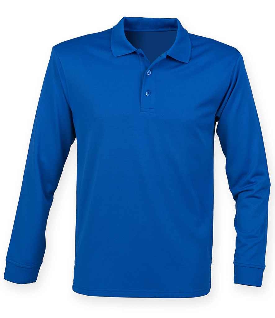 Henbury H478 Unisex Long Sleeve Coolplus Piqué Polo Shirt in Royal Blue