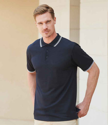 Henbury H482 Coolplus Tipped Polo Shirt in Black/White