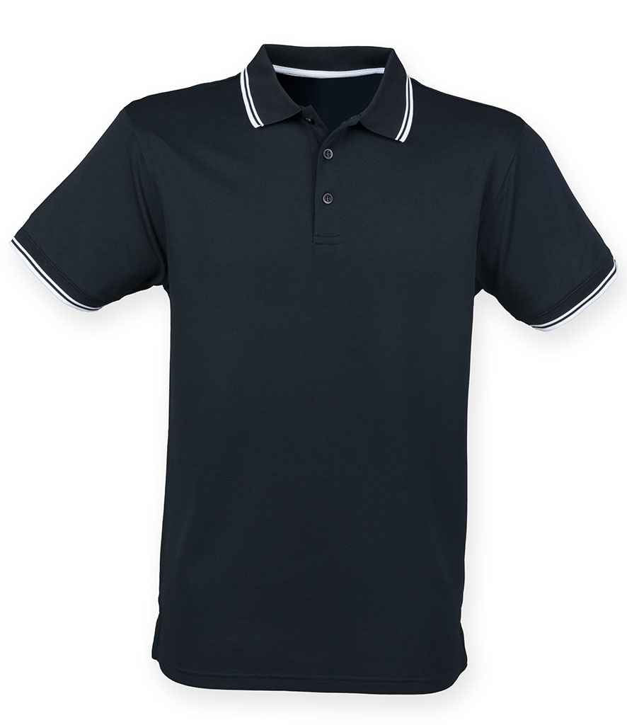 Henbury H482 Coolplus Tipped Polo Shirt in Navy/White