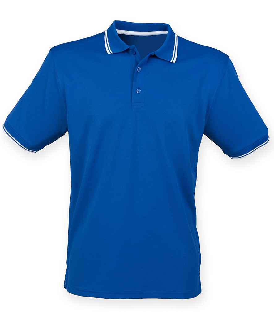 Henbury H482 Coolplus Tipped Polo Shirt in Royal Blue/White
