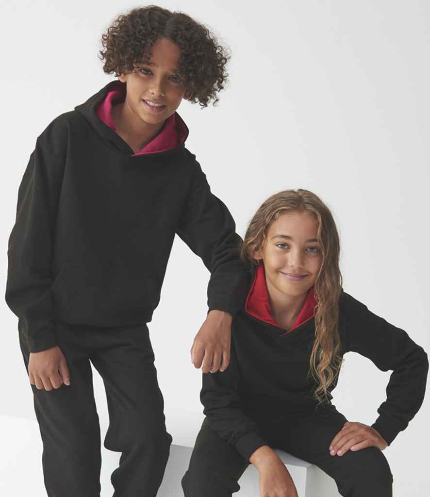 Just Hoods JH003B Kids Varsity Hoodie in Jet Black/Fire Red