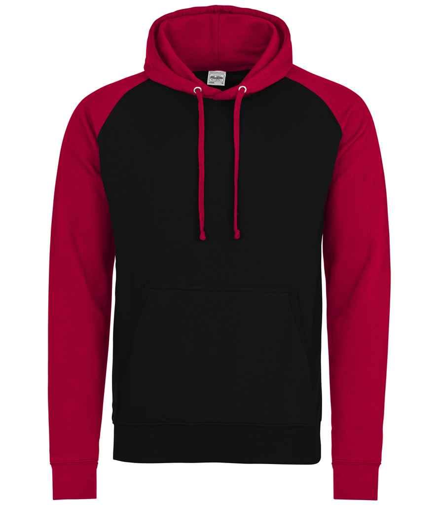 Just Hoods JH009 Baseball Hoodie in Jet Black/Fire Red