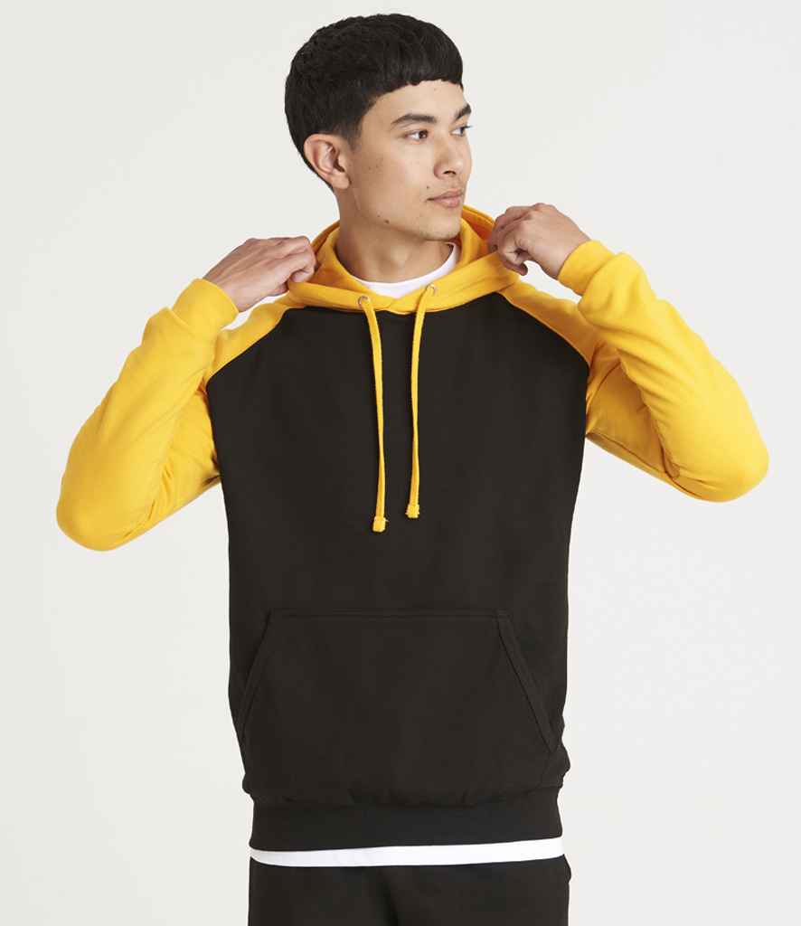 Just Hoods JH009 Baseball Hoodie in Jet Black/Gold