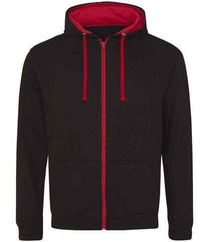 Just Hoods JH053 Varsity Zoodie in Jet Black/Fire Red