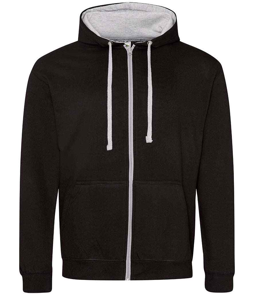 Just Hoods JH053 Varsity Zoodie in Jet Black/Heather Grey