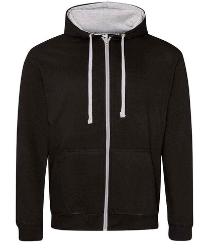 Just Hoods JH053 Varsity Zoodie in Jet Black/Heather Grey