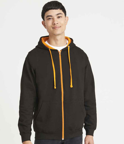 Just Hoods JH053 Varsity Zoodie in Jet Black/Orange Crush