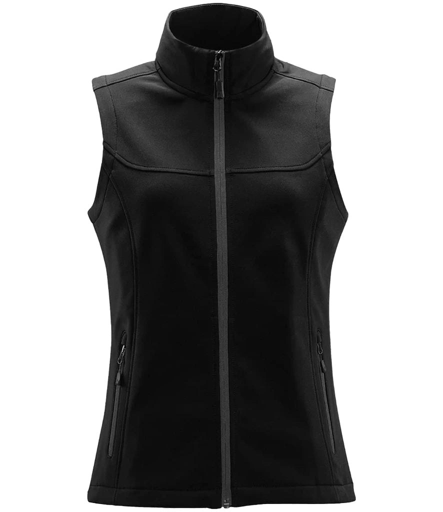 Stormtech KSV1W Stormtech Ladies Orbiter Soft Shell Bodywarmer in Black/Dolphin