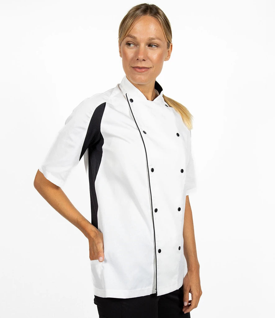 Le Chef LE003 Short Sleeve Executive Jacket in White/Black