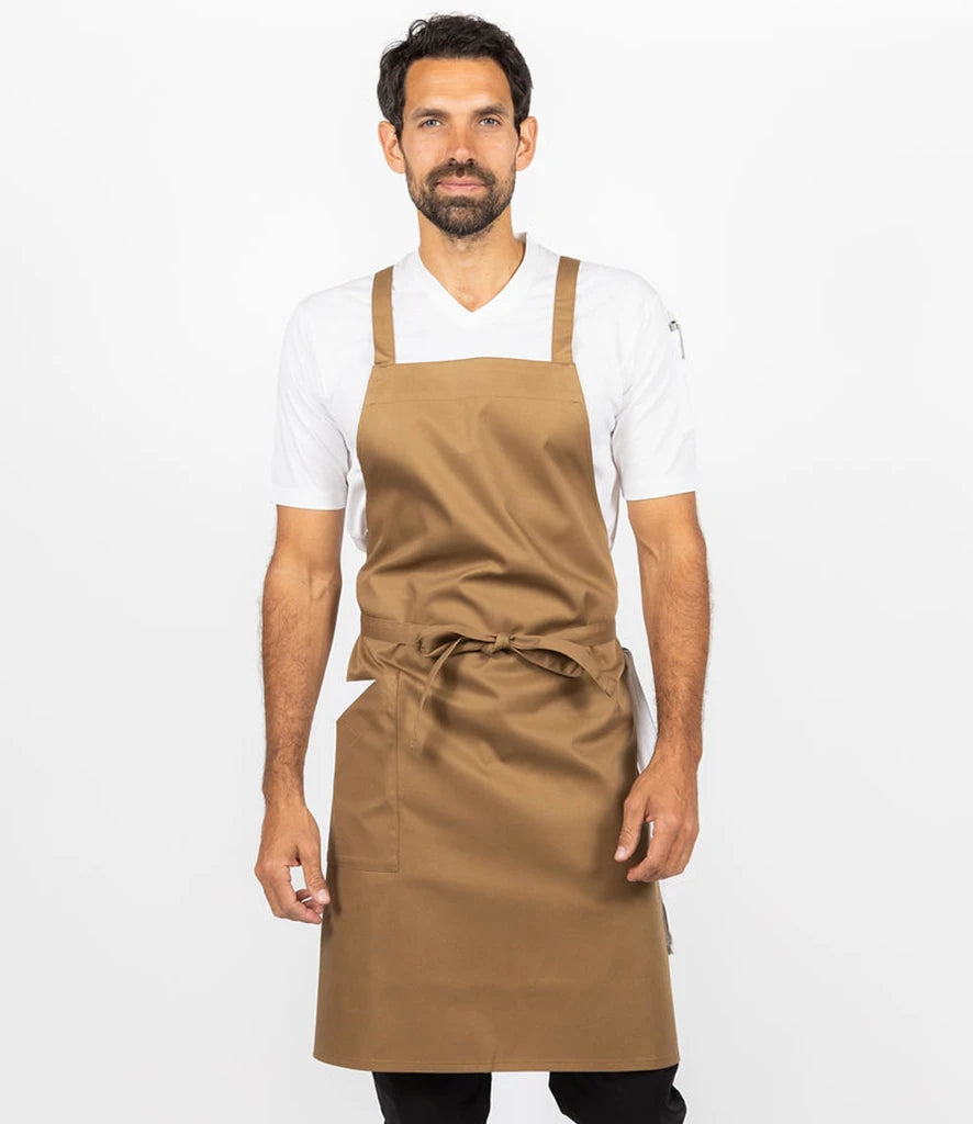 Le Chef LE102 Crossover Bib Apron in Khaki