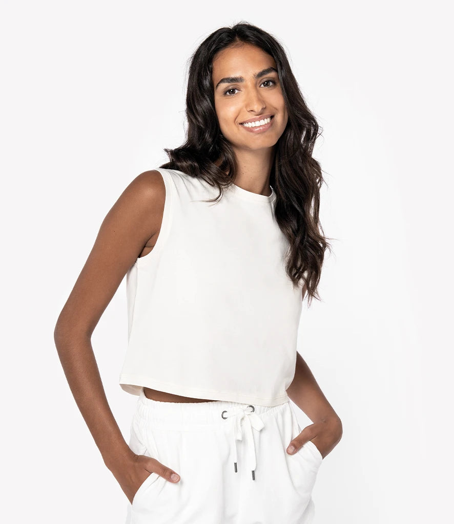 Native Spirit NS342 Ladies Cropped Tank Top in Washed Ivory