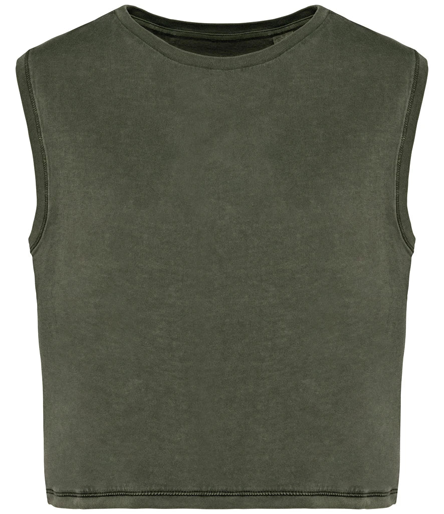 Native Spirit NS342 Ladies Cropped Tank Top in Washed Organic Khaki