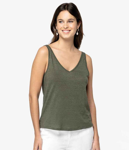 Native Spirit NS343 Ladies Linen Tank Top in Organic Khaki