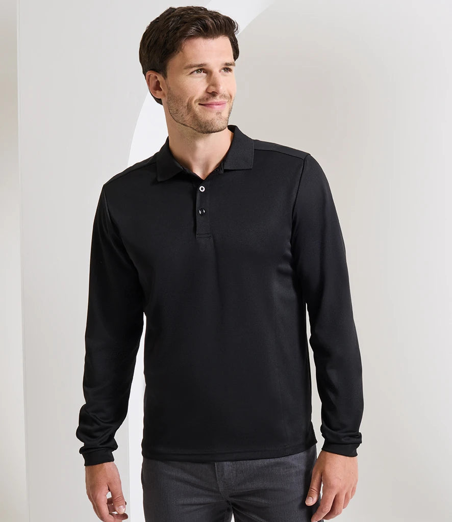Premier PR617 Long Sleeve Coolchecker Piqué Polo Shirt in Black
