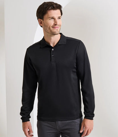 Premier PR617 Long Sleeve Coolchecker Piqué Polo Shirt in Black