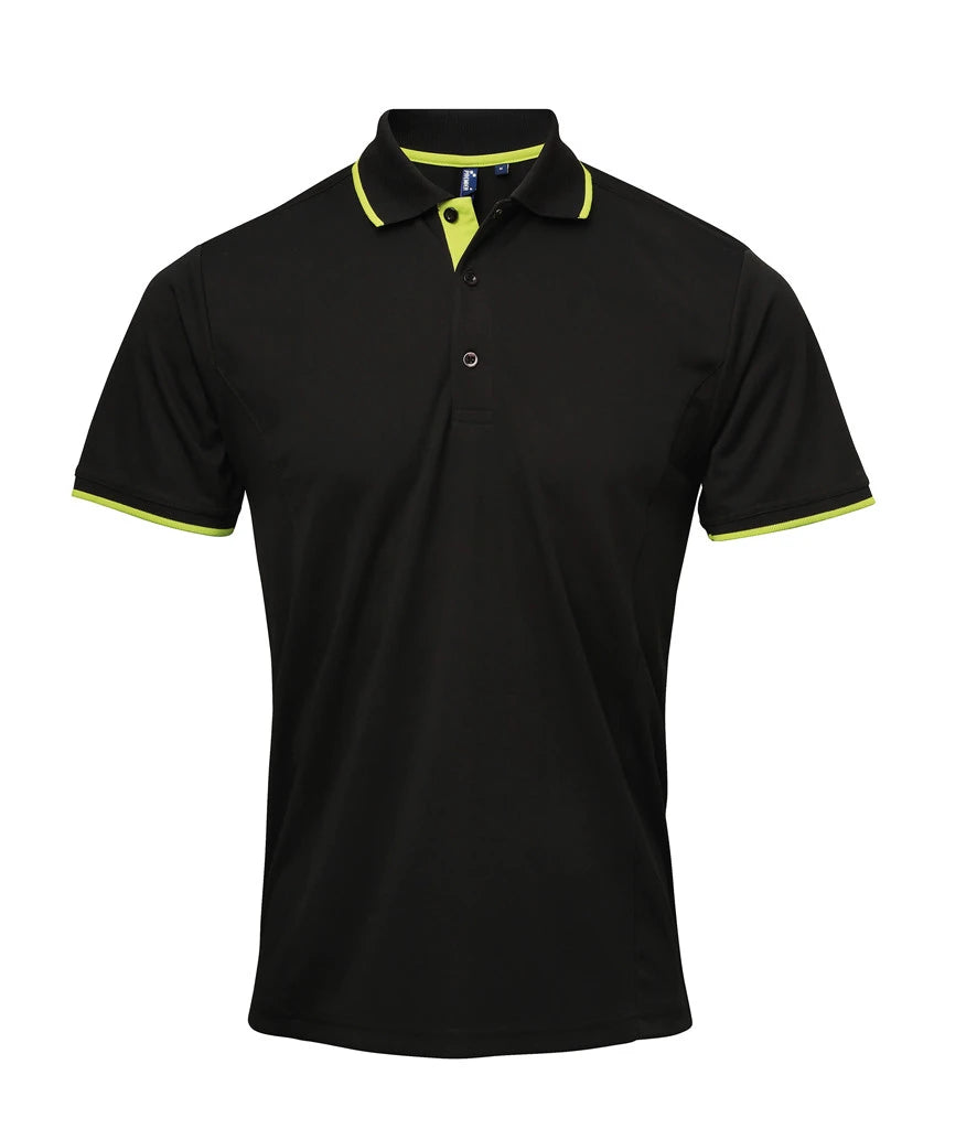 Premier PR618 Contrast Coolchecker Piqué Polo Shirt in Black/Lime Green