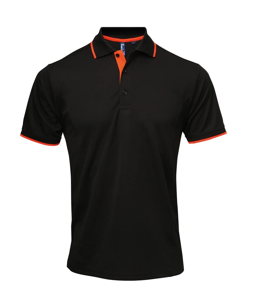 Premier PR618 Contrast Coolchecker Piqué Polo Shirt in Black/Orange