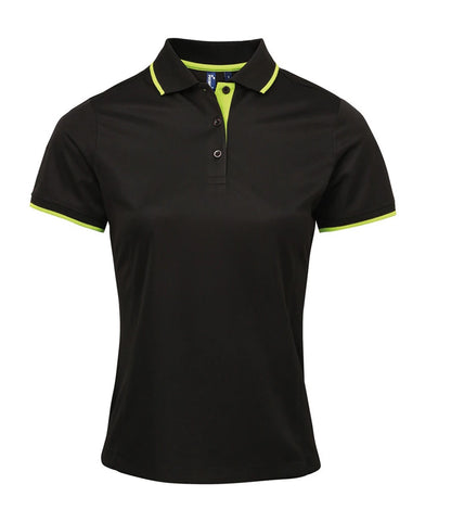 Premier PR619 Ladies Contrast Coolchecker Piqué Polo Shirt in Black/Lime Green
